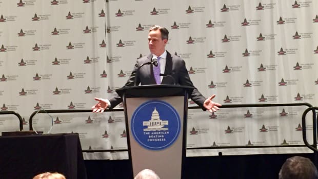 CNN anchor Jake Tapper delivers his remarks to the American Boating Congress.