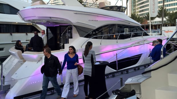 Carver and Marquis Yachts launched the Carver C50 Command Bridge Wednesday night at Yachts Miami Beach.