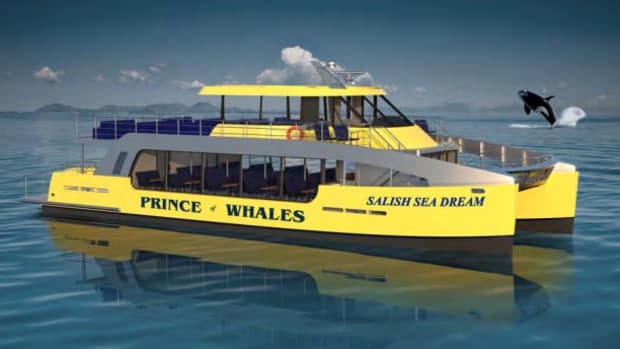 This whale-watching boat owned by the Prince of Whales tour business is powered with four Volvo Penta D13-700 inboard turbodiesel engines.
