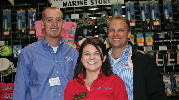 The founding members of Connecticut Young Marine Professionals (from left): Sam Crocker of Crocker's Boatyard, Heather Petzold of Petzold's Marine Center and Scott Sundholm of S&S Marine.