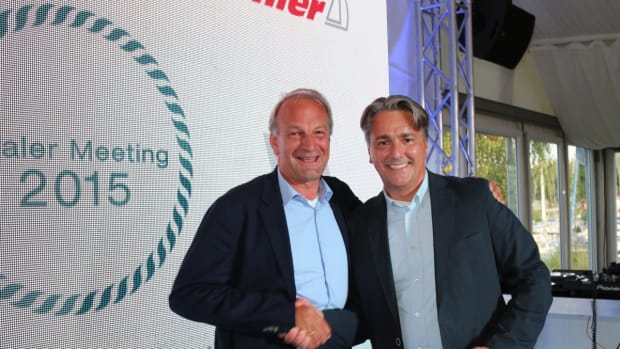 Torsten Conradi (left), managing director of Judel/Vrolijk & Co., is shown with Jens Gerhardt, CEO of Hanse Yachts AG.
