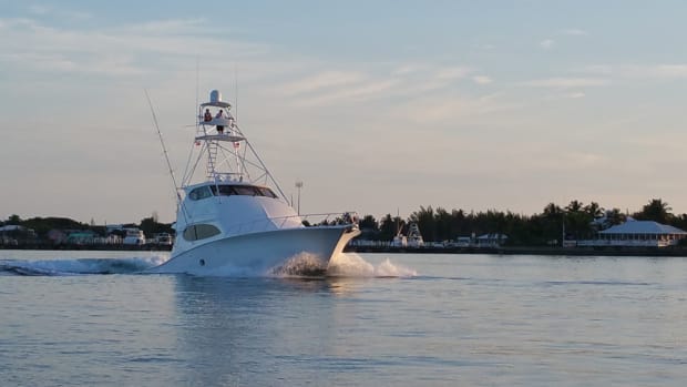 A boat heads out of Orchid Bay Marina in Guana Cay this morning to open the Guana Cay Championship, the first event in the 2015 Bahamas Billfish Championship.