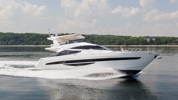 The Galeon 660 Fly is powered by twin MAN V8 marine diesels producing 1,200 hp each and can reach speeds in excess of 30 knots.
