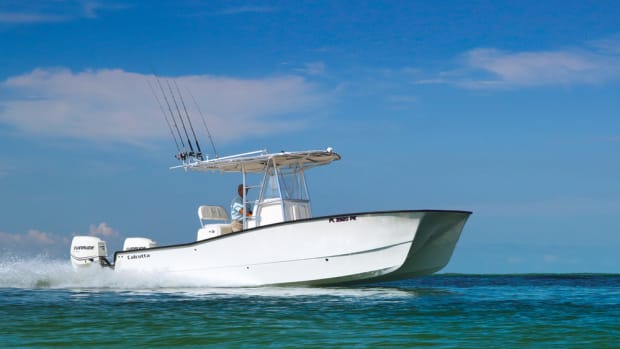 The Calcutta 263 is the company’s bread-and-butter boat — a twin-outboard center console cat first built in the late 1990s.