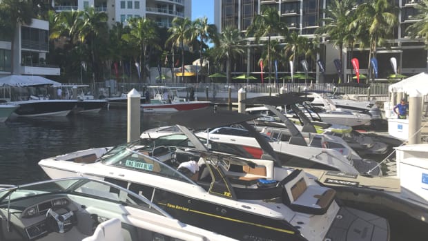 Groupe Beneteau is holding a dealer meeting this week in Sarasota, Fla., and displaying boats from six brands, including the American brands Glastron, Four Winns, Wellcraft and Scarab.
