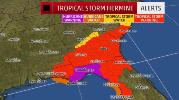 This graphic from The Weather Channel shows the areas Hermine is expected to affect. It weakened to a tropical storm after making landfall as a Category 1 hurricane.