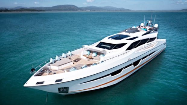 Accommodations of the Numarine 105 HT include three fully en-suite guest cabins and a full-beam master cabin.