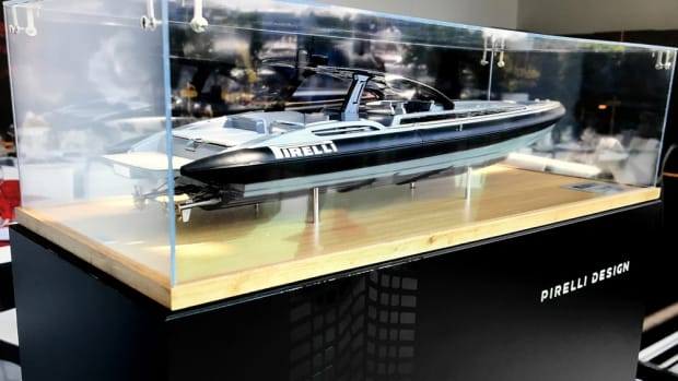 A scale model of the Pirelli 1900 RIB was on display at the Monaco Yacht Club in Monte Carlo.