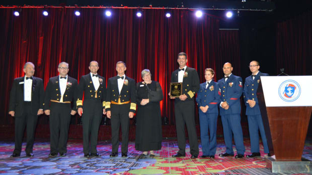 Members of the Coast Guard cutter Stratton were among those recognized at the event.