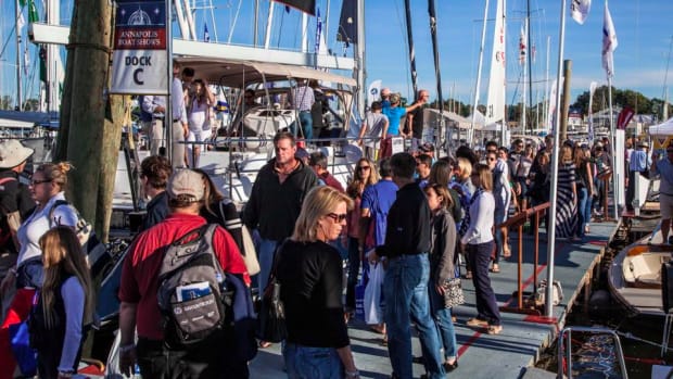 Crowds gather at the U.S. Sailboat Show in Annapolis. Organizers said attendance increased and dealers and exhibitors reported strong sales. CREDIT: Josh Davidson for the U.S. Sailboat Show