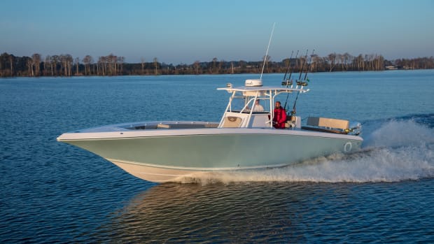 Iconic Marine Group is focusing on outboard-powered boats over 30 feet in its Fountain, Donzi and Baja brands. Shown is the 38-foot Fountain center console, which was new for model year 2017.