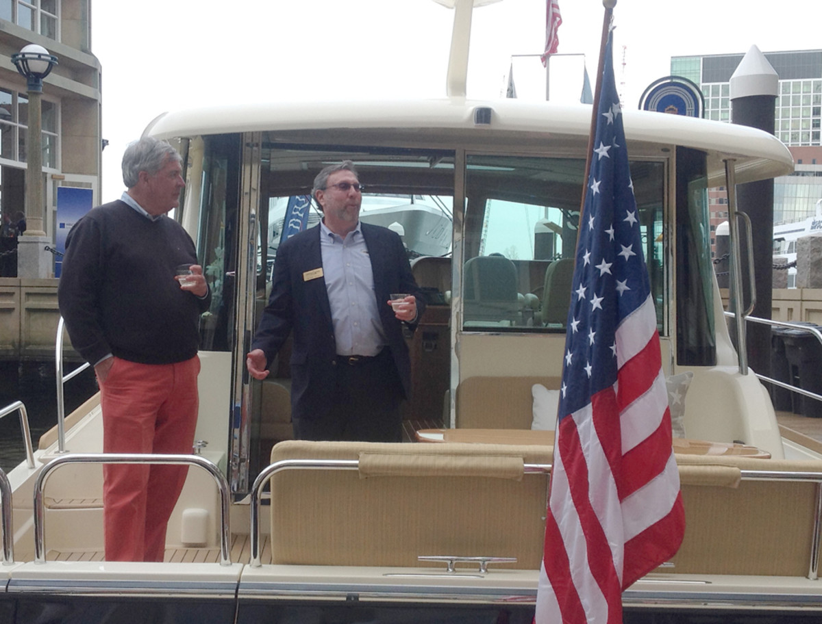 Bentley Collins of Sabre Yachts, left, with Mike Myers of Boston Yacht Sales.