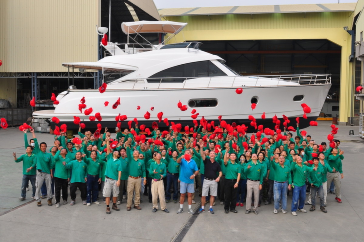 Riviera Yachts, which recently added 30 employees, celebrates the launch of the daybridge model of the Belize 54.