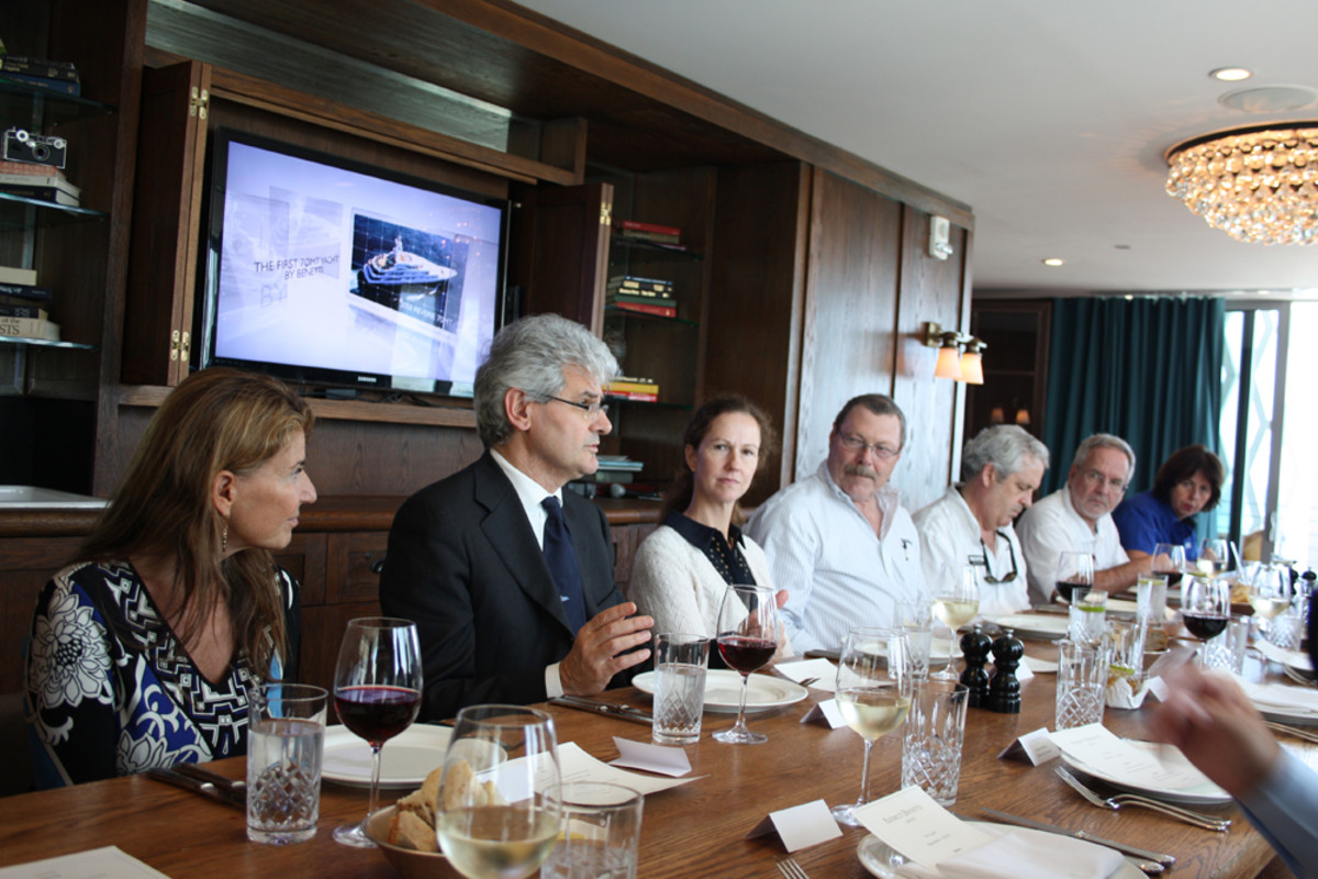 Benetti Yachts CEO Vincenzo Poerio addresses media members at a Thursday luncheon in Miami.