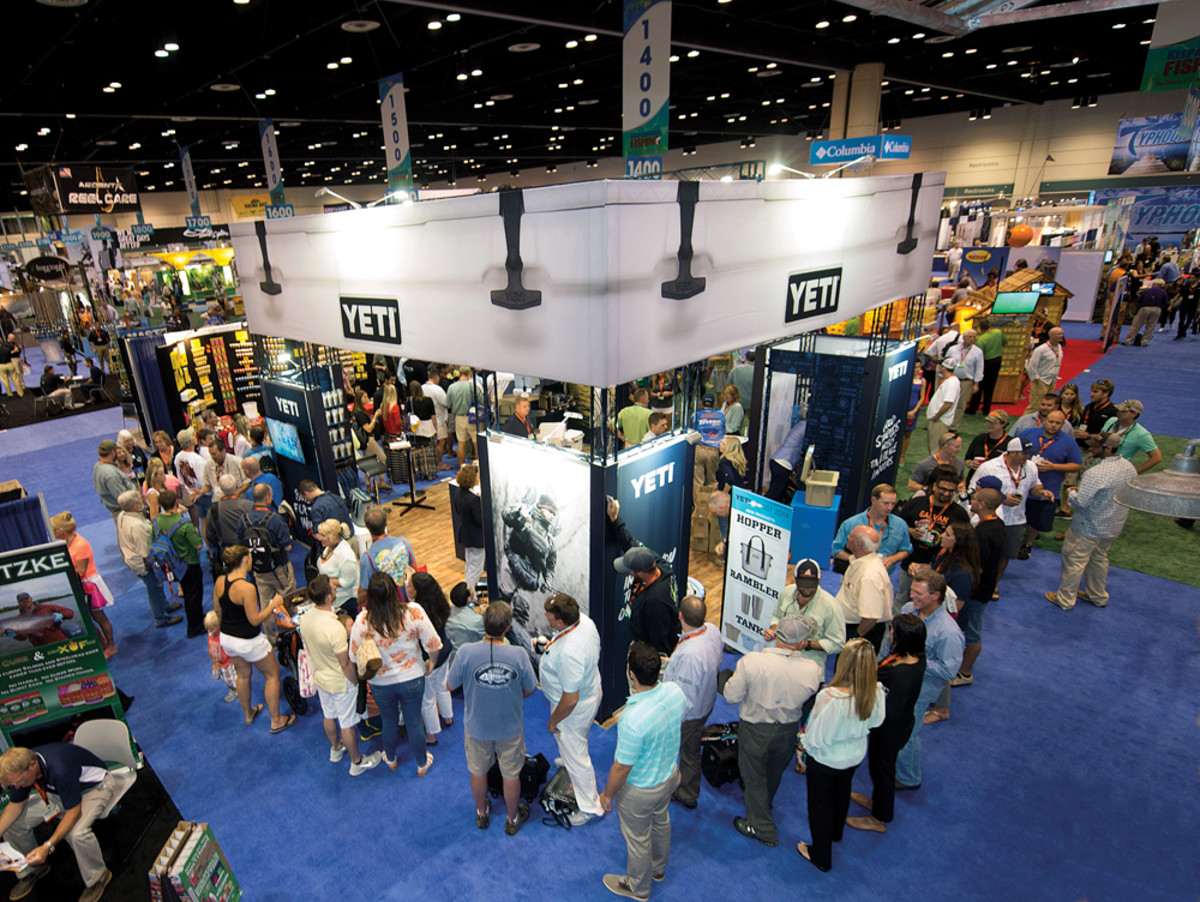 Attendees swarmed displays such as this one from Yeti Coolers.