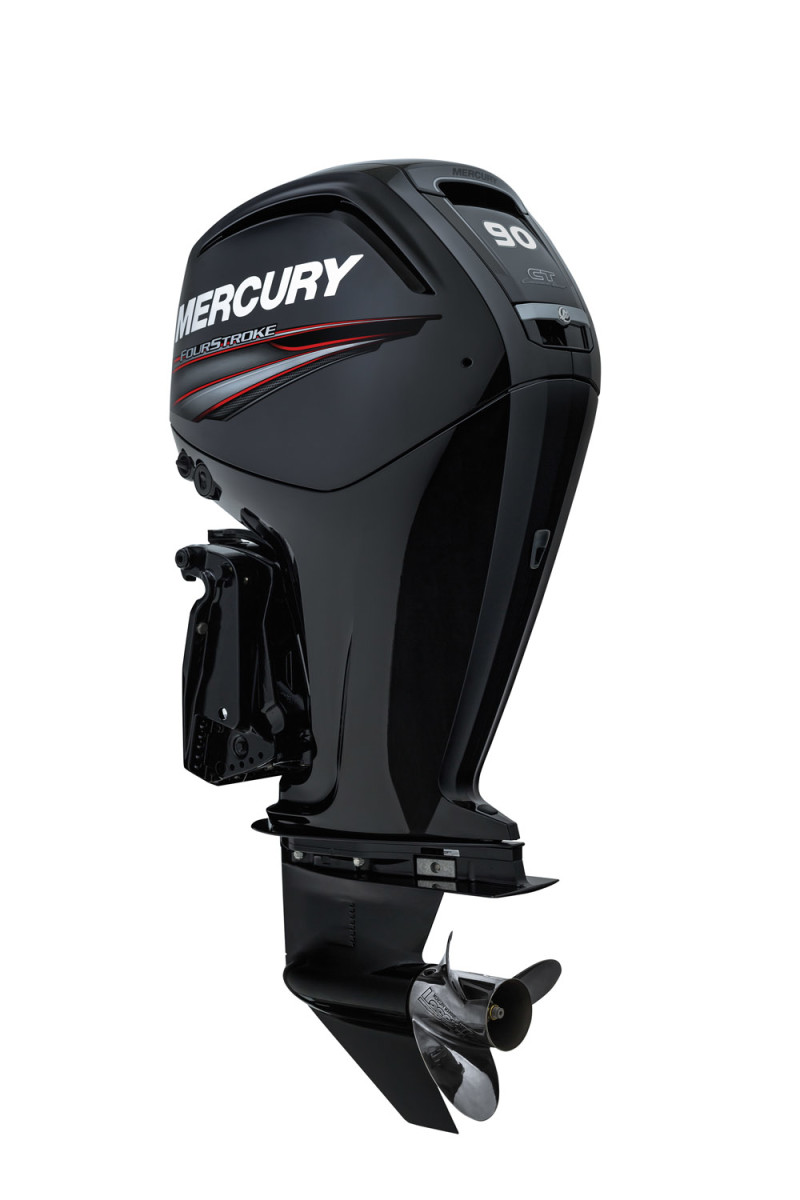 Mercury's new 4-strokes consist of 75-hp, 90-hp (shown here) and 115-hp models.