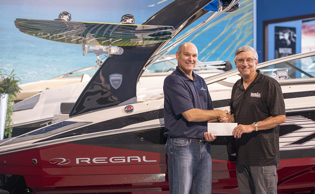 Barry Slade (left) of Regal Boats is shown with Larry Meddock, chairman of the Water Sports Industry Association.