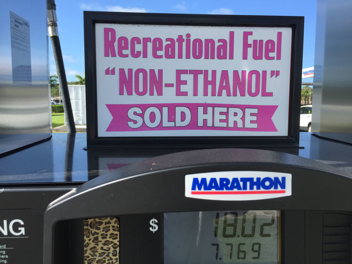 Few gasoline stations sell non-ethanol fuel. This one is in Florida.