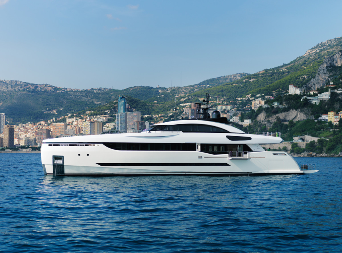 Columbus Yachts — part of the Palumbo Group —launched two new superyachts, in-cluding this 131-foot Sport Hybrid, Divine.