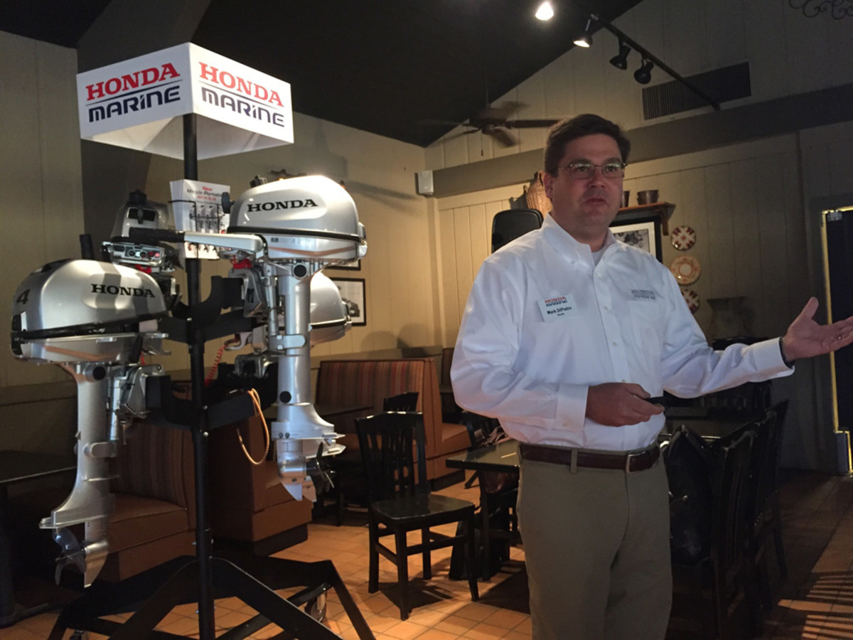 Honda senior manager,Mark DiPietro introduces the new Honda BF4, BF5 and BF6 yesterday in Georgia. Honda has focused on lower-hp engines over the last couple years, using mid-range and portables to lure more buyers into boating while continuing its R&D with high-hp engines.