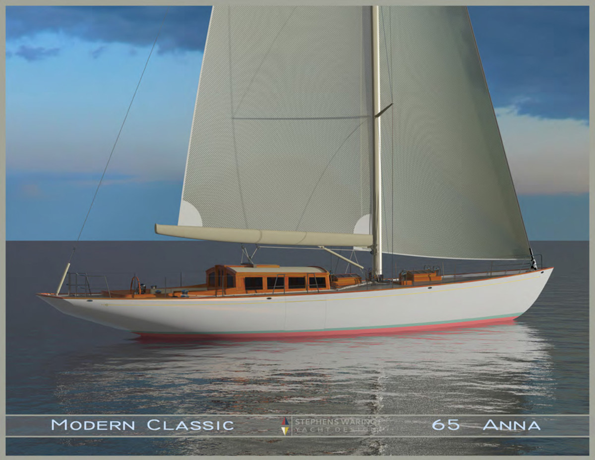 This is a rendering of a 65-foot sailing yacht that Lyman-Morse is building in Maine.