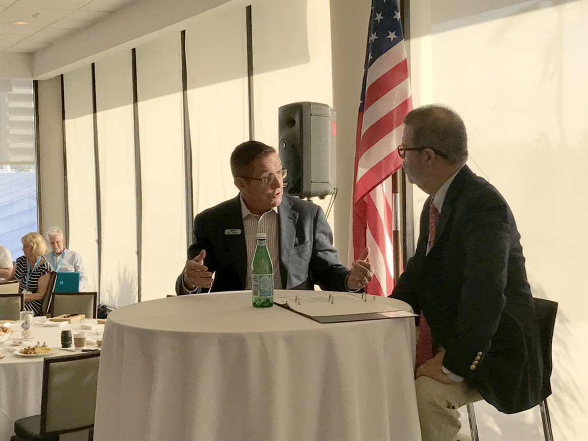 MarineMax president and CEO Bill McGill (left) sat Thursday for a question-and-answer session with Soundings Trade Only and Anglers Journal editor-in-chief Bill Sisson.