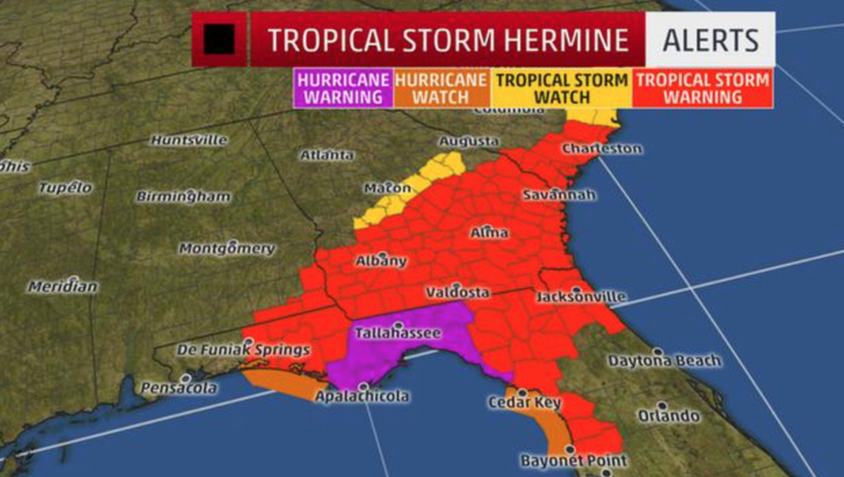 This graphic from The Weather Channel shows the areas Hermine is expected to affect. It weakened to a tropical storm after making landfall as a Category 1 hurricane.