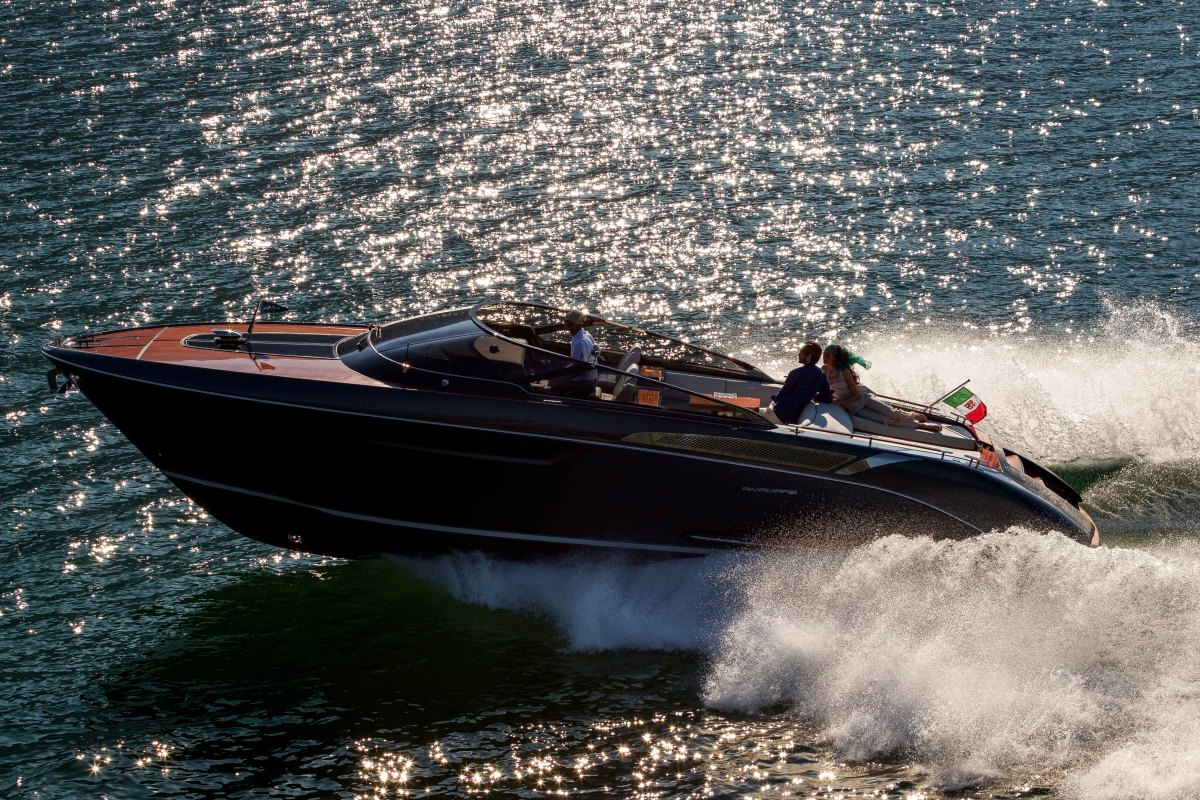 Riva gave members of the press a glimpse of the new Rivamare during an event at its Italian shipyard.