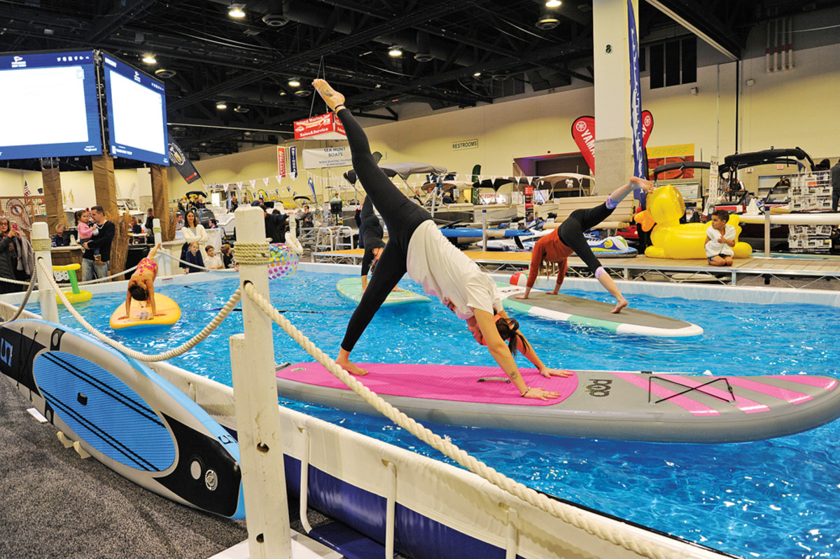 An indoor pool allowed manufacturers and retailers of water sports equipment to demonstrate their gear.