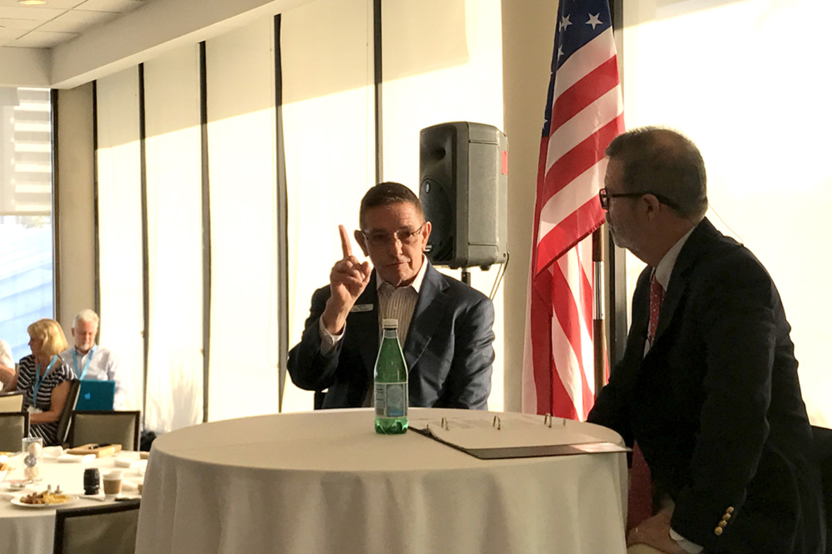 Soundings Trade Only editor-in-chief Bill Sisson conducted a question-and-answer session with MarineMax CEO Bill McGill at the marine industry breakfast this morning at the Bahia Mar in Fort Lauderdale.