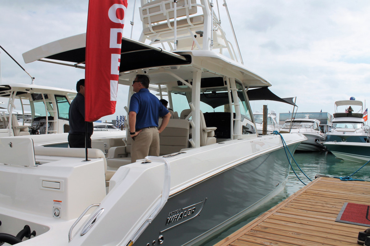 Boston Whaler’s 380 Outrage was equipped with a SureShade system.