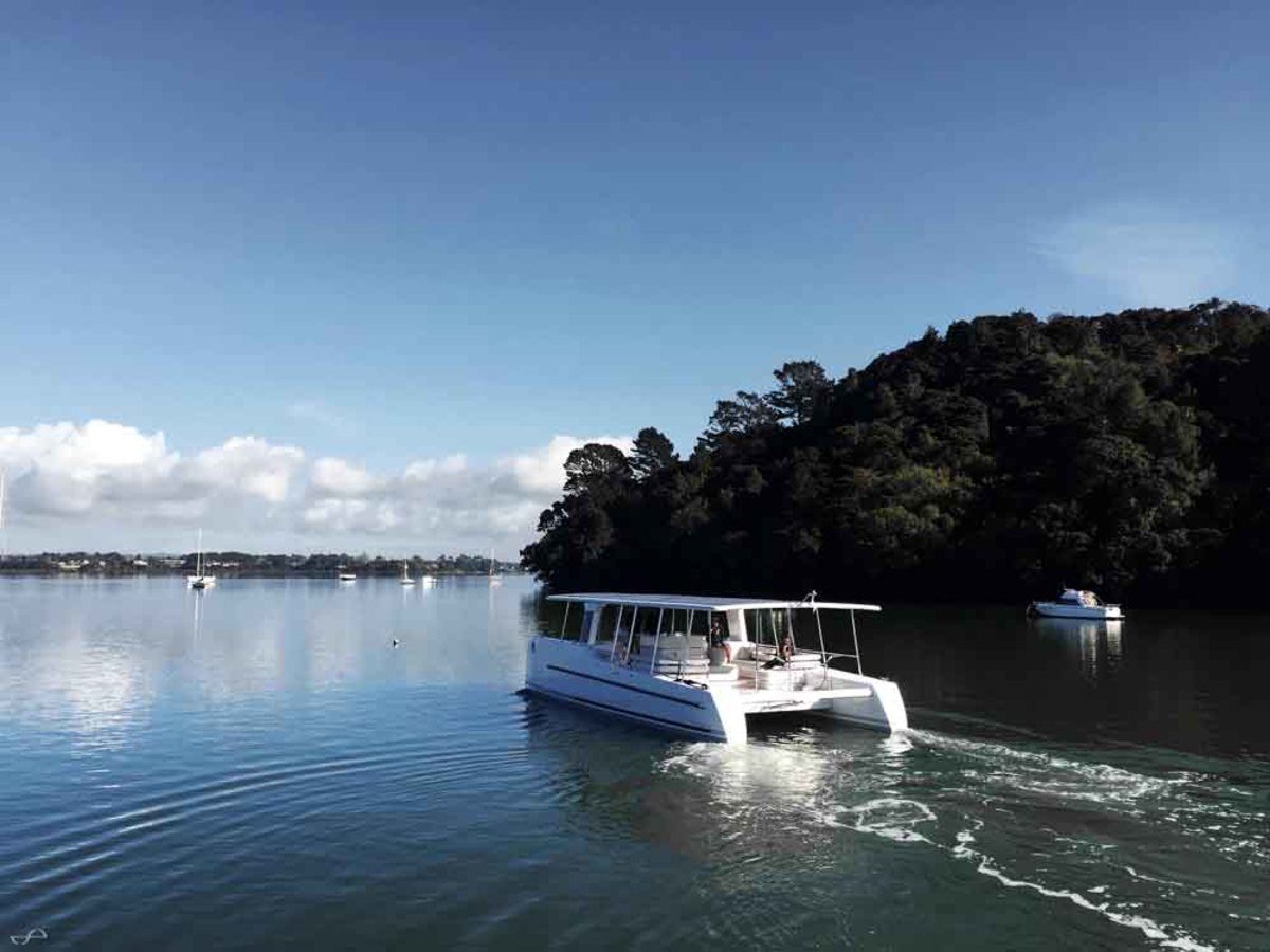 The 16-person catamaran — built in New Zealand — will be launched this week in Auckland.