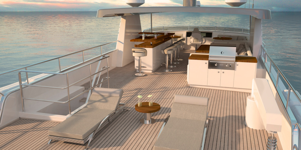 The flybridge has plenty of space for entertaining a crowd.