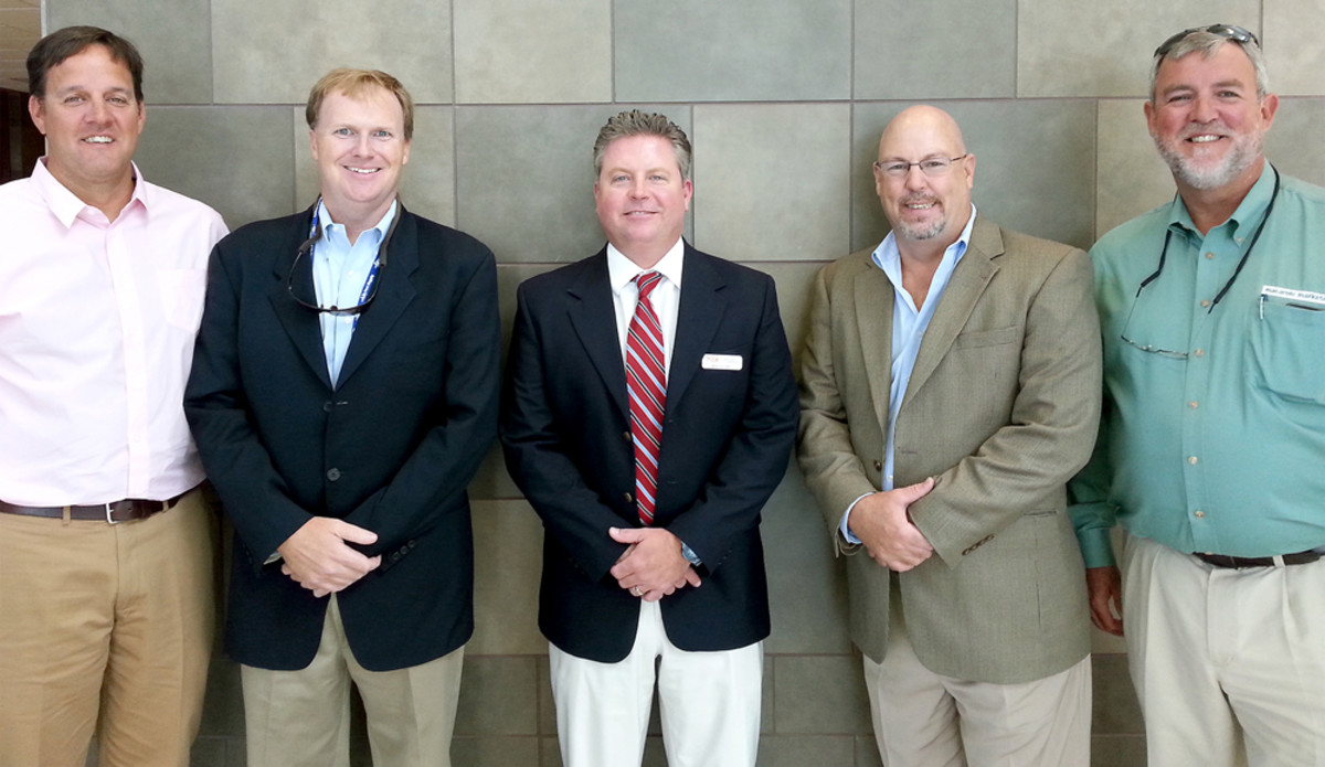 Rob Gueterman (third from left) is the new president of the National Marine Representatives Association. Also shown are Brandon Flack, past president (left); Clayton Smith, secretary; Neal Trombley, treasurer; and Keith LaMarr, vice president.