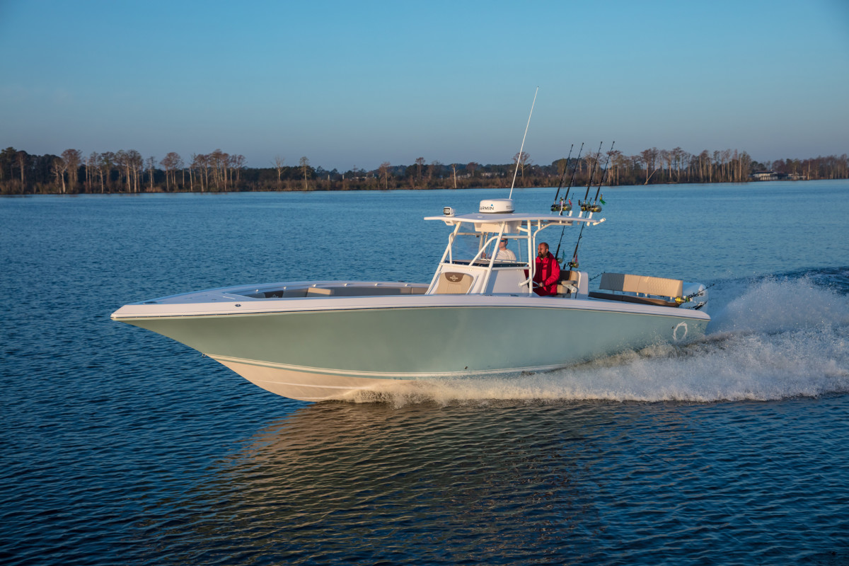 Iconic Marine Group is focusing on outboard-powered boats over 30 feet in its Fountain, Donzi and Baja brands. Shown is the 38-foot Fountain center console, which was new for model year 2017.