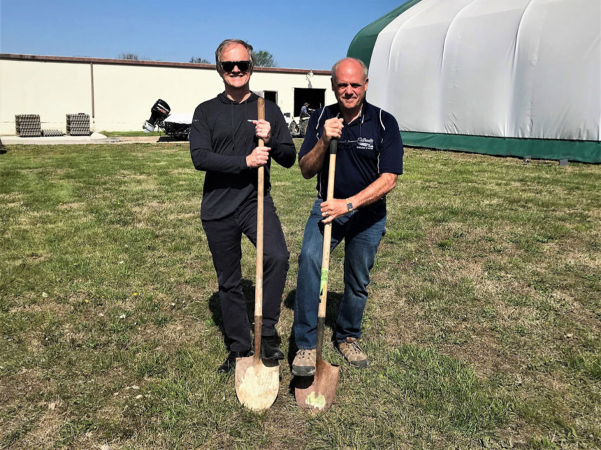 Left, Correct Craft president and CEO Bill Yeargin and Bass Cat and Yar-Craft president Rick Pierce with the traditional shovels at the groundbreaking.