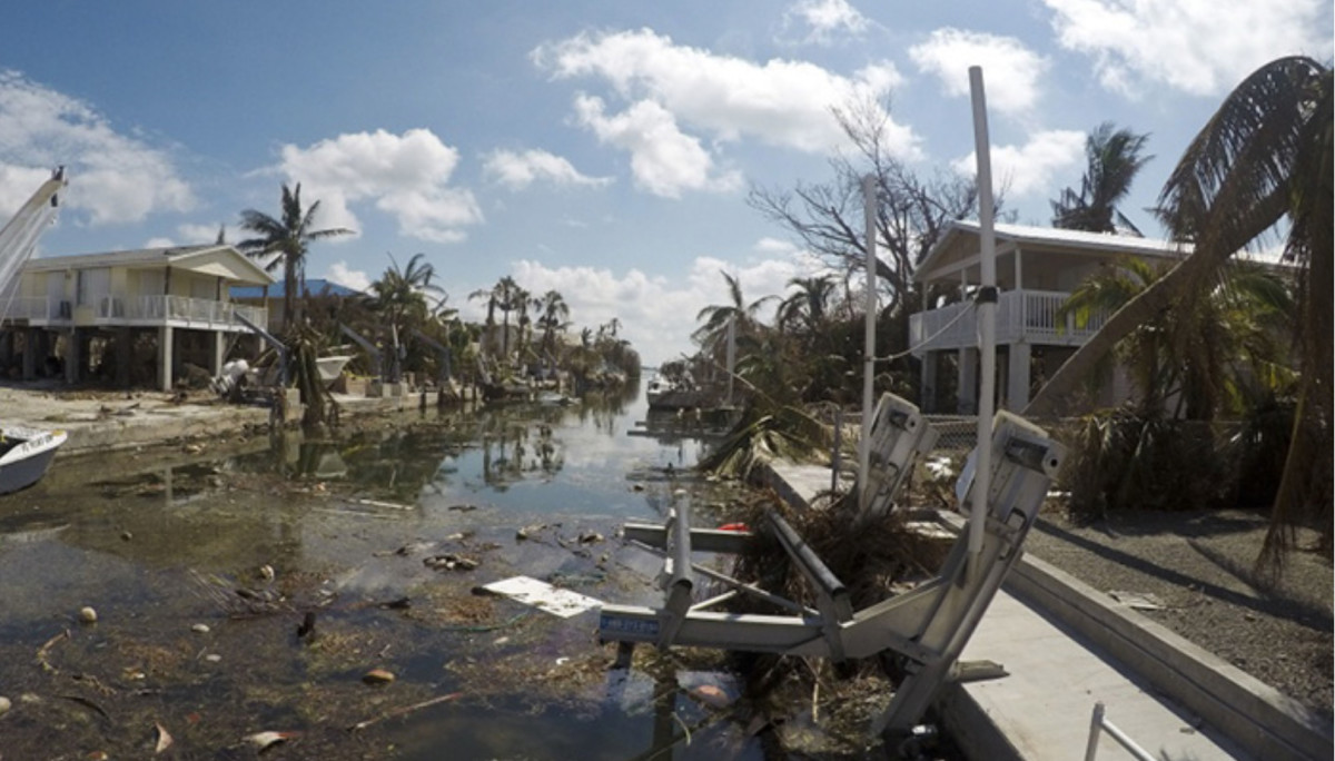A debris-filled waterway in Key West after Hurricane Irma.