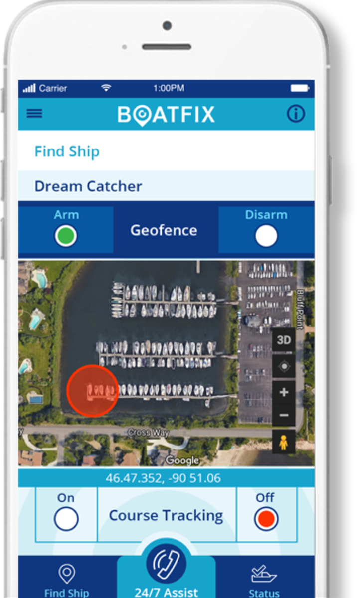 The Boat Fix app includes a geofence that monitors a boat’s position.