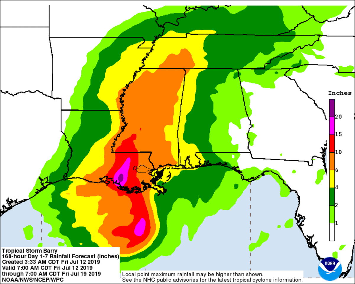 With the Mississippi River already at flood stage, heavy rain potential is a cause for concern with Barry.