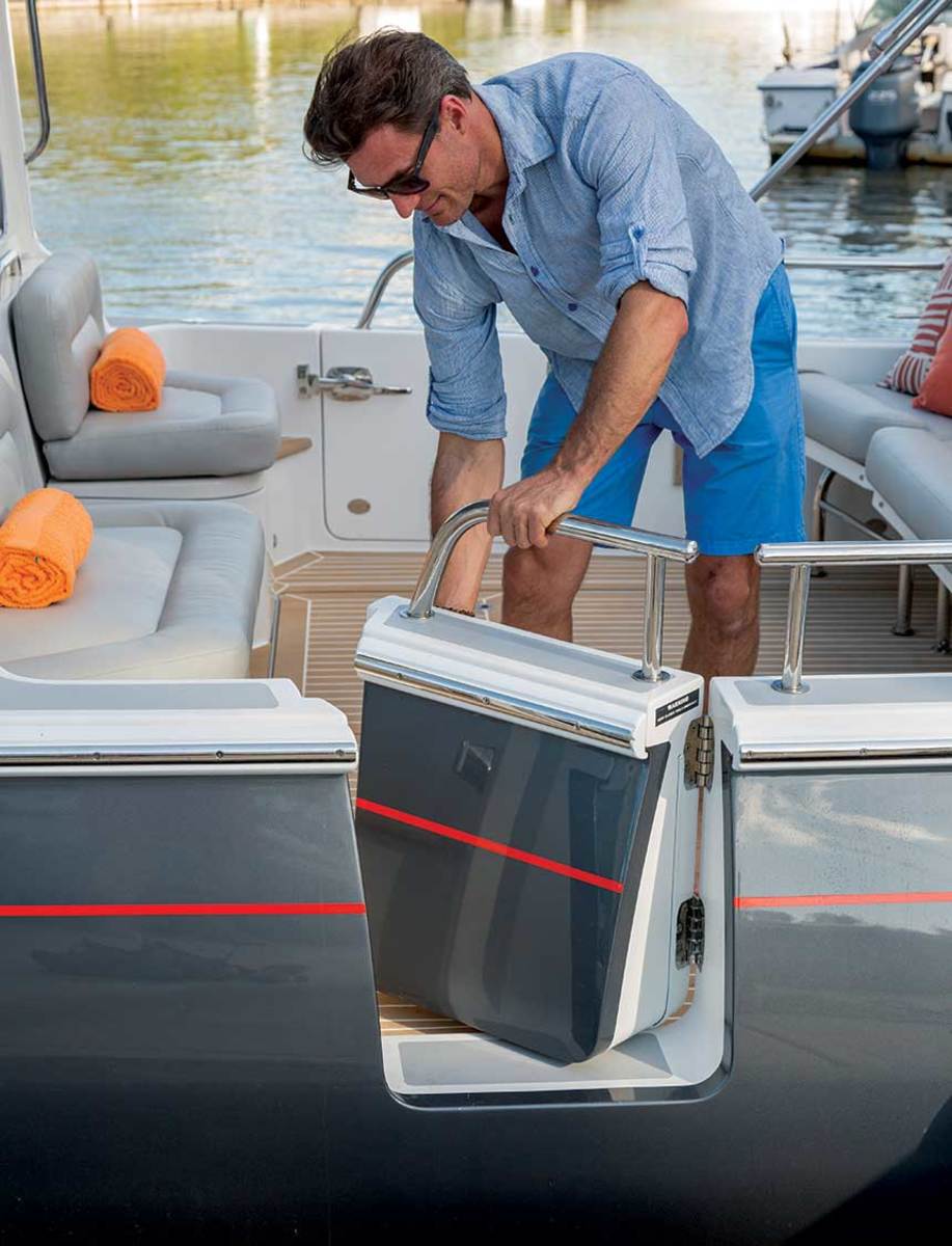 The designer incorporates industry trends, such as hull-side doors for easier dockside access.