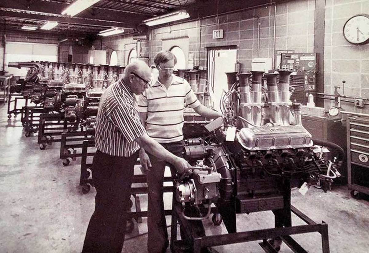 Fred and his father Carl in the Aeromarine factory in the 1970s.
