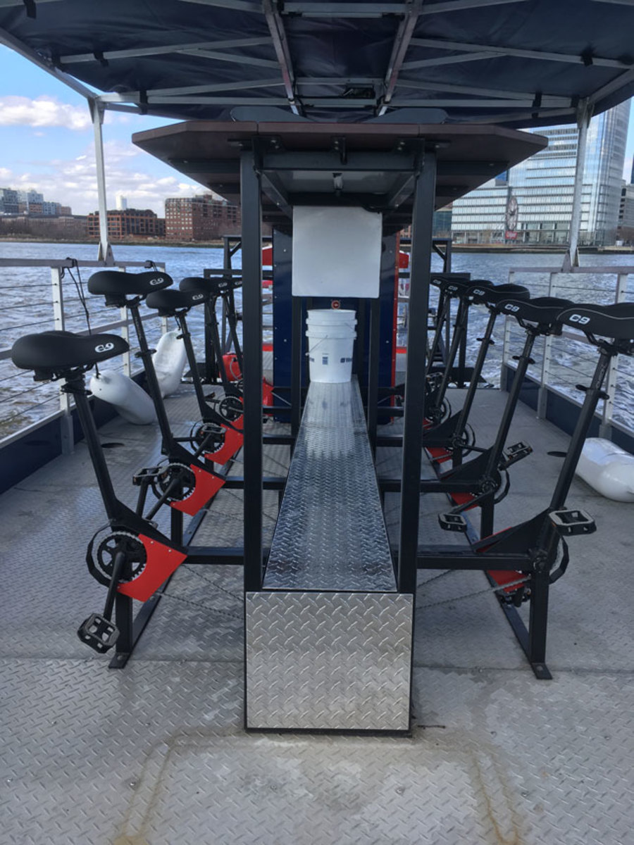 There are spots for 10 riders to pedal their way around New York harbor.