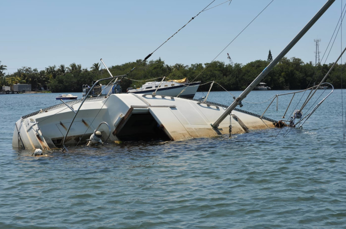Derelict boat in Monroe County waters. Courtesy: Monroe County