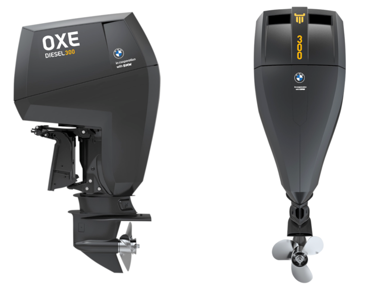 The co-branded 300-hp diesel outboard. 