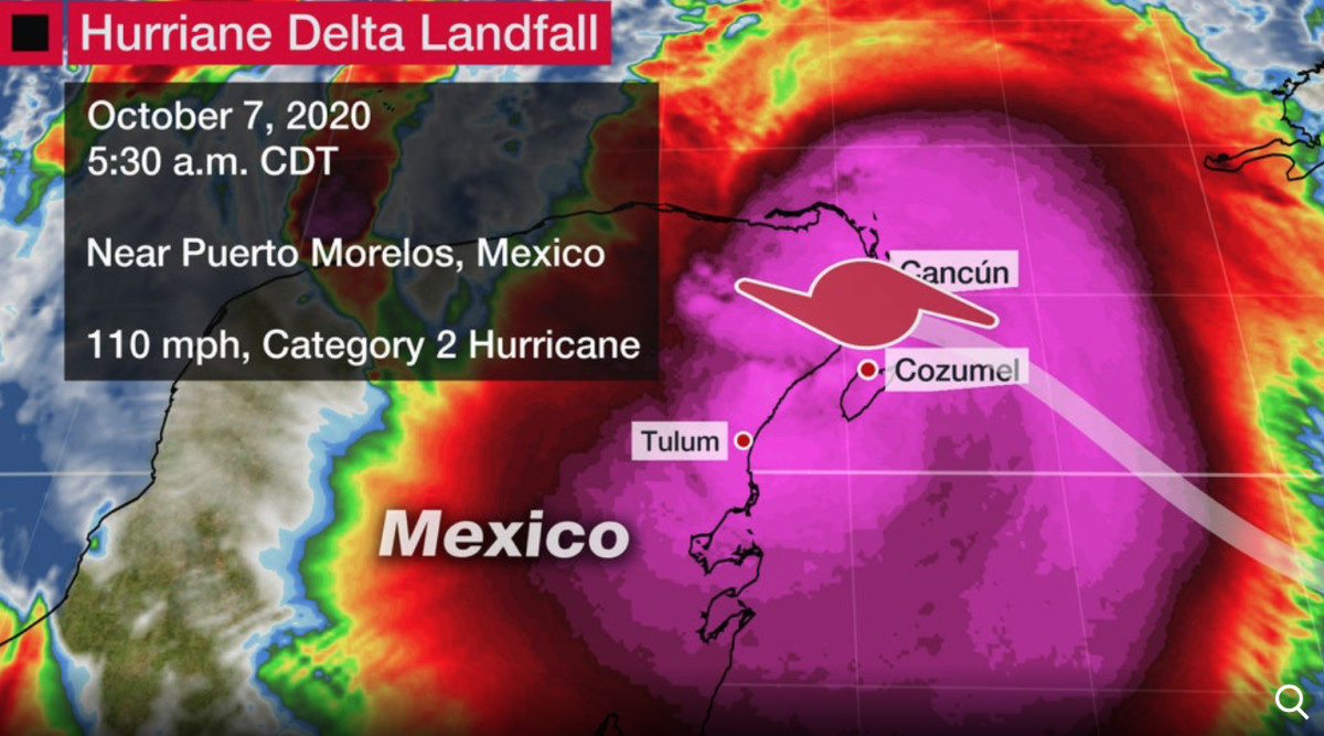 Delta made landfall south of Cancun, Mexico. Photo: weather.com.