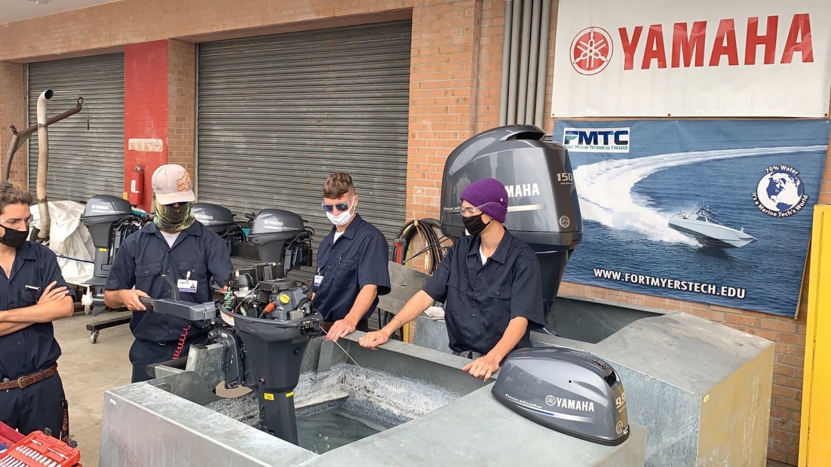 Students at Ft. Myers Technical College work with Yamaha outboards to get hands-on training through Yamaha's Maintenance Certification Program. (Photo: Business Wire)