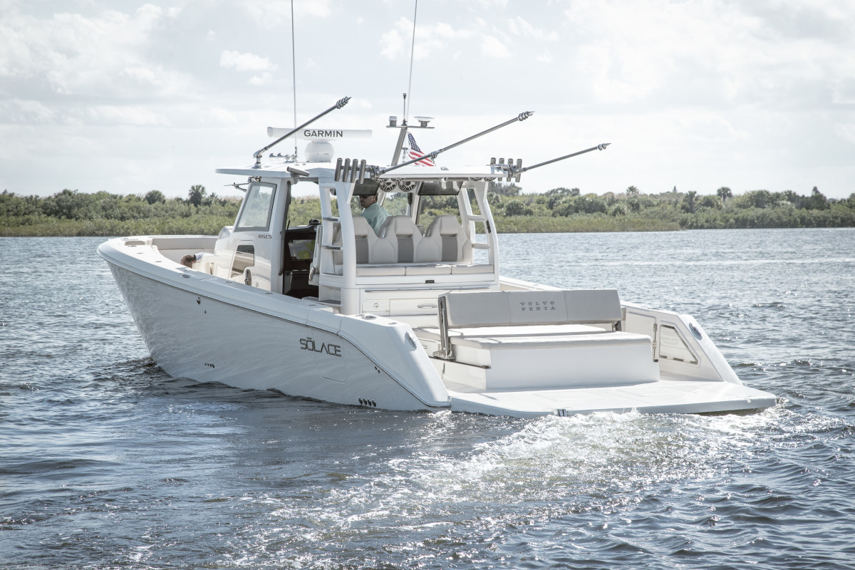 Solace Boats unveiled the 415CS center console with Volvo Penta diesel inboards.