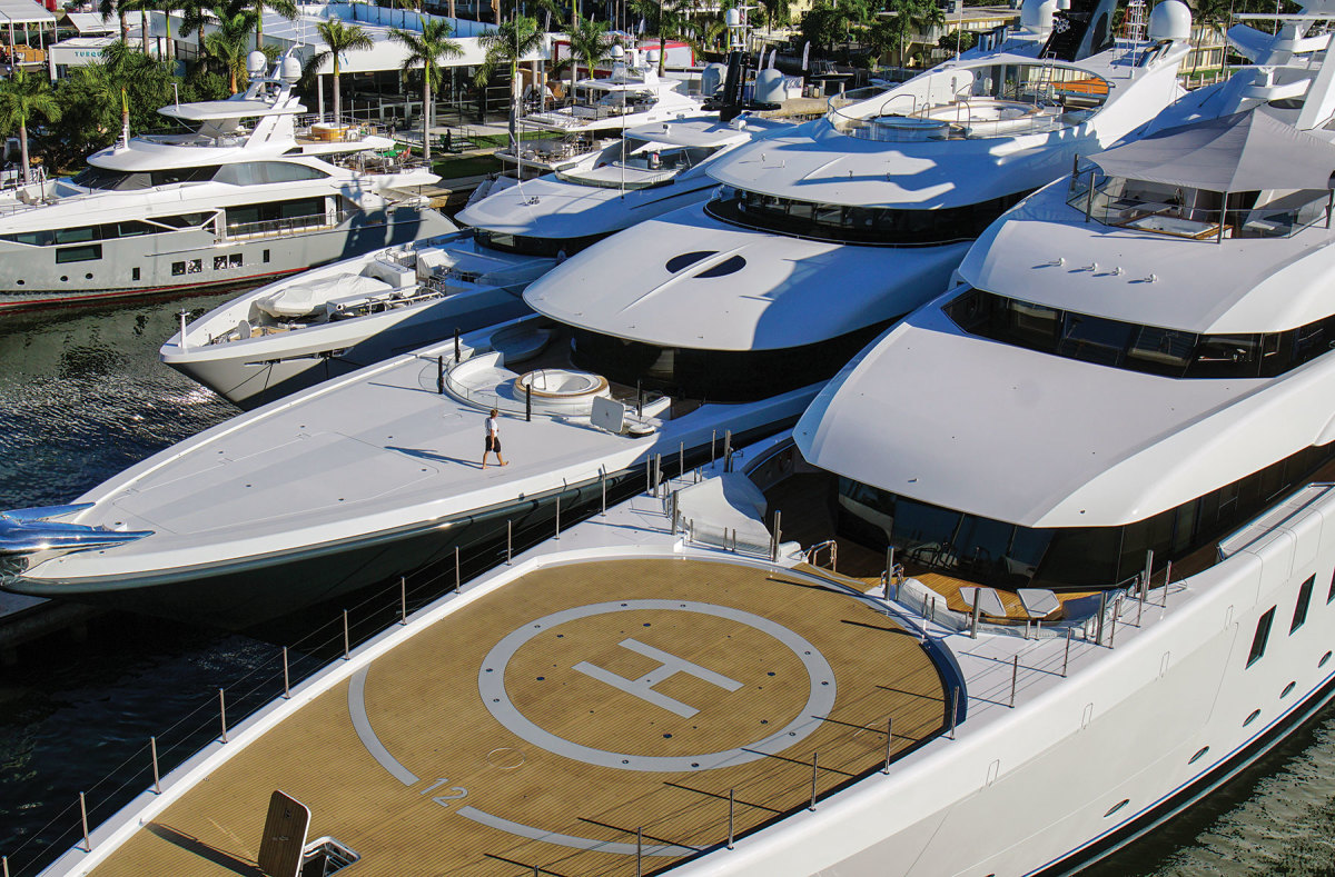 The Superyacht Village featured boats to 300 feet. It’s a delicate dance to get the docks ready for the show. 