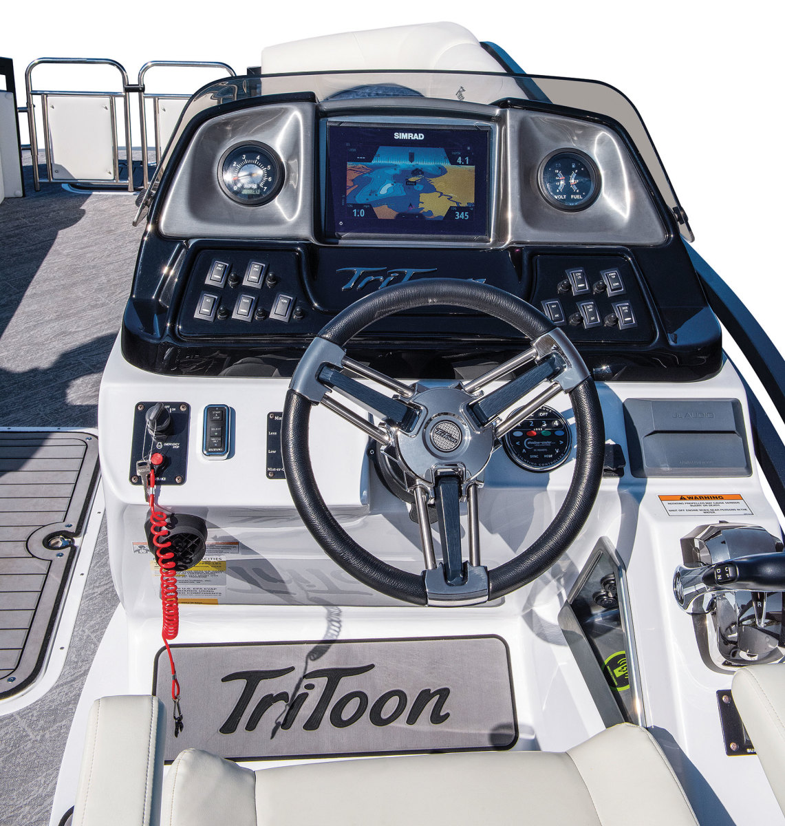 J.C. pontoons cater to customers who want both larger MFDs and analog gauges.