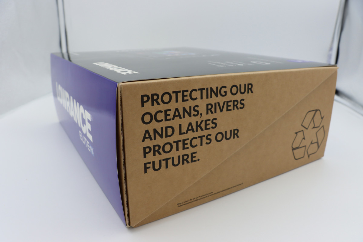 An example of Navico's new, environmentally friendly packaging seen here in a Lowrance box. 